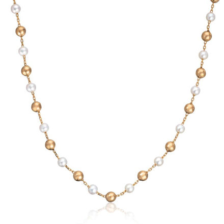Gull 585 halssmykke 4mm ferskvannsperler & kuler 45cm