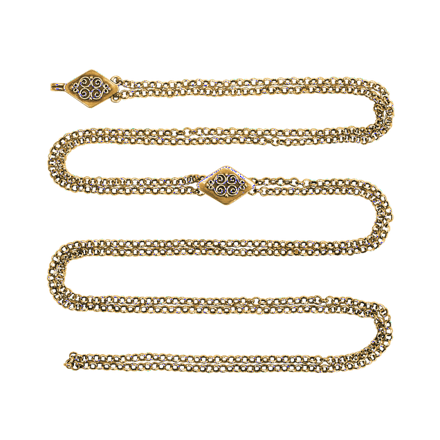 Kjede 88 cm med krok til Beltestakk, gammelforgylt 