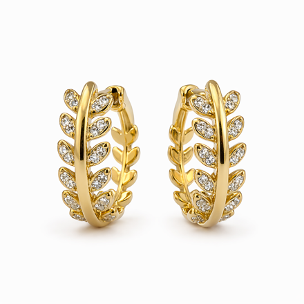 Forgylt sølv øreringer med blader glatt/blanke zirconer 8mm