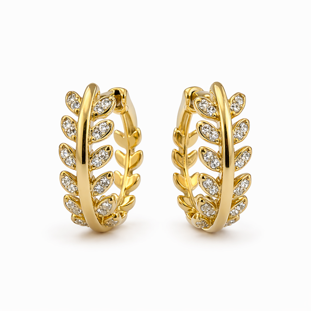 Forgylt sølv øreringer med blader glatt/blanke zirconer 8mm