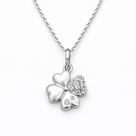 Rhodinert sølv anheng kløver med cubic zirconia 42cm