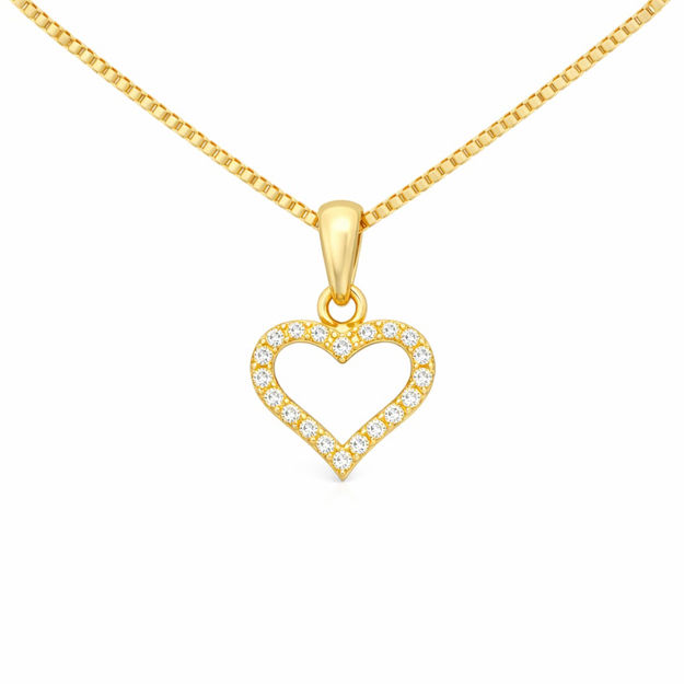 Forgylt sølv anheng åpent hjerte med zirconer 42cm