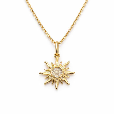 CAIA forgylt sølv halssmykke 14mm sol med blanke zirconer 42+5cm