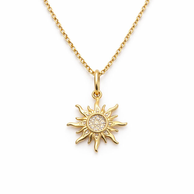 CAIA forgylt sølv halssmykke 14mm sol med blanke zirconer 42+5cm