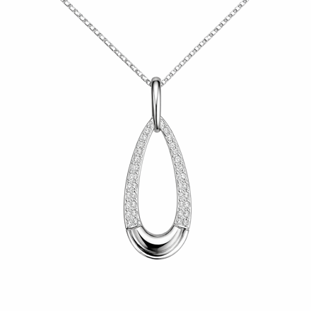 Rhodinert sølv anheng åpen dråpe med cubic zirconia 33mm 45cm