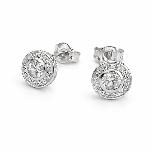 Rhodinert sølv øredobber sirkel med Cubic Zirconia