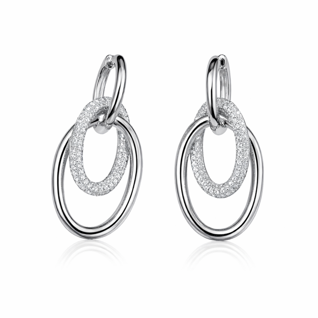 Rhodinert sølv øreringer sirkel med Cubic Zirconia 37mm