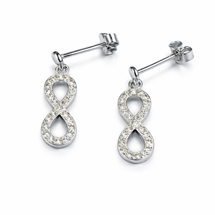 Rhodinert sølv øreheng evighetstegn med Cubic Zirconia