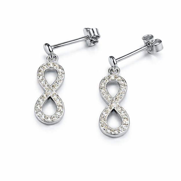 Rhodinert sølv øreheng evighetstegn med Cubic Zirconia