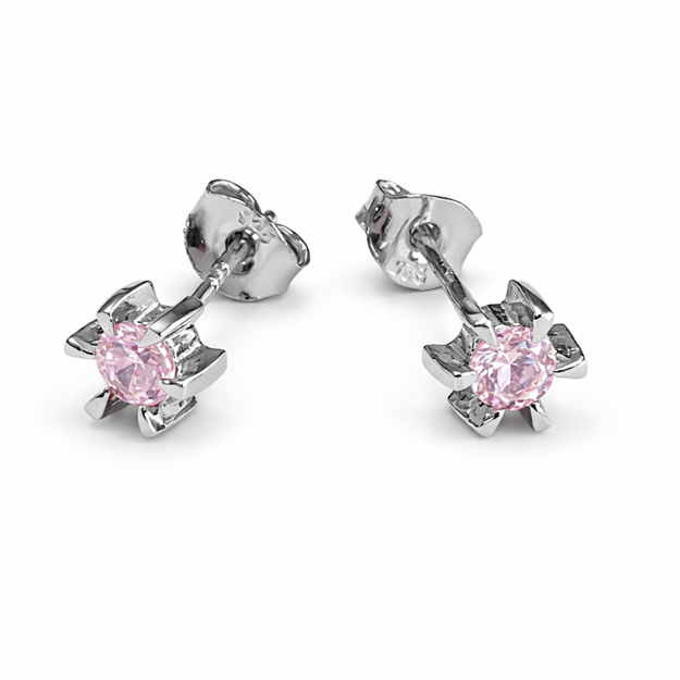 Rhodinert sølv ørepynt rosa zircon 3.5mm