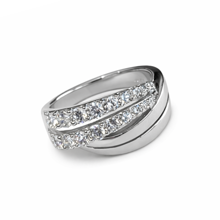 Rhodinert sølv ring med doble rader i blank og cubic zirconia