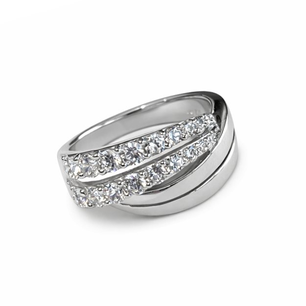 Rhodinert sølv ring med doble rader i blank og cubic zirconia