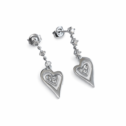 Rhodinert sølv øreheng hjerter med cubic zirconia