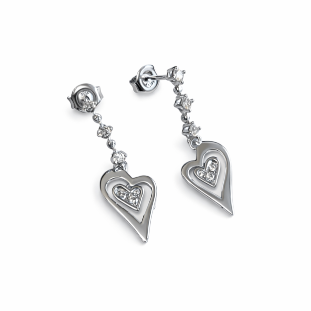 Rhodinert sølv øreheng hjerter med cubic zirconia