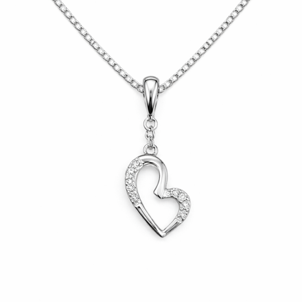 Rhodinert sølv anheng åpent hjerte med cubic zirconia 42cm