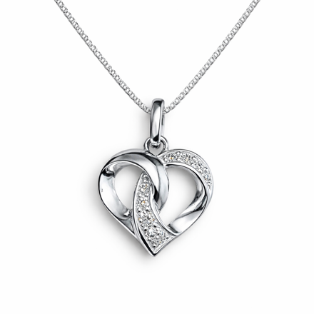 Rhodinert sølv anheng hjerte med cubic zirconia 45cm