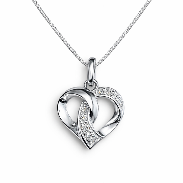 Rhodinert sølv anheng hjerte med cubic zirconia 45cm