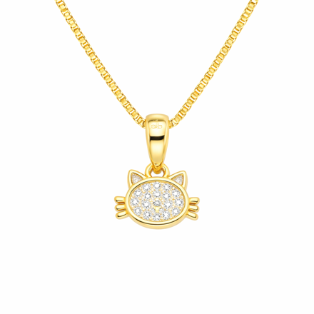 Forgylt sølv halssmykke katt & zirconer