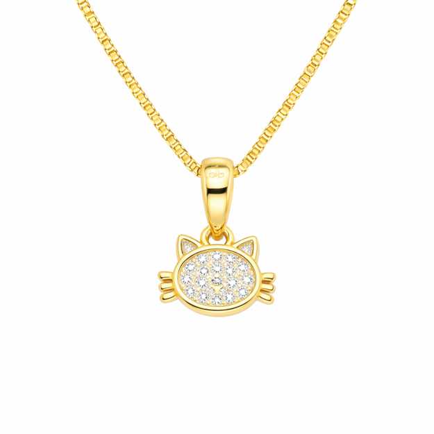 Forgylt sølv halssmykke katt & zirconer