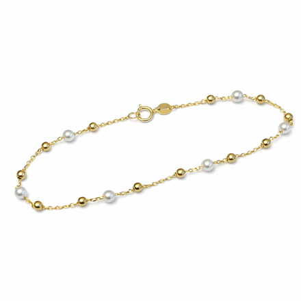 Gull 585 armbånd med kuler & perler 18cm