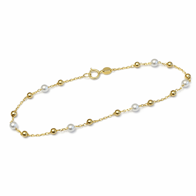 Gull 585 armbånd med kuler & perler 18cm