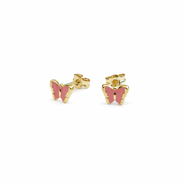 Gull øredobber sommerfugl rosa emalje