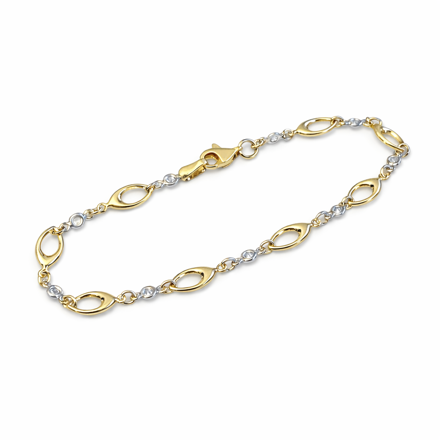 Gull 585 armbånd tofarget åpne dråper & Cubic Zirconia 17.5cm