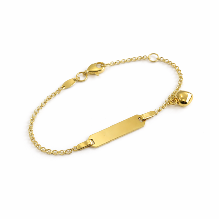 Lille Venn 375 gull ID-armbånd med hjerte-heng 14cm