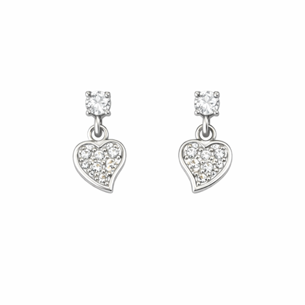 Rhodinert sølv øreheng hjerte med zirconer