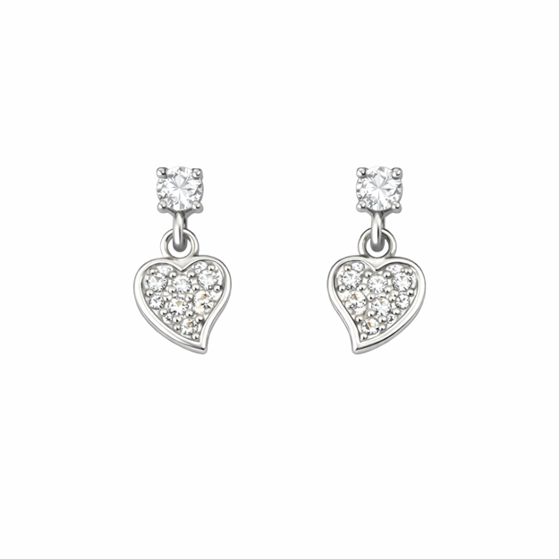 Rhodinert sølv øreheng hjerte med zirconer
