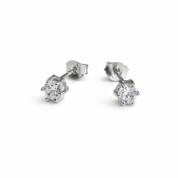 Rhodinert sølv ørepynt med blank zircon 4mm