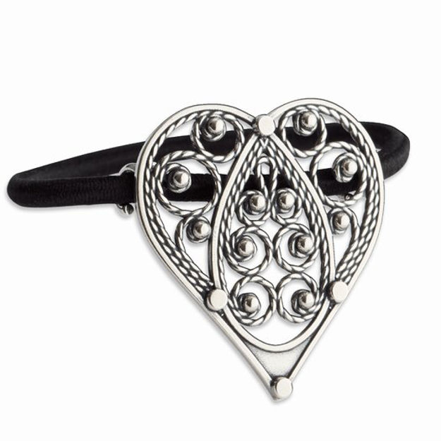 Hårstrikk stort oksidert filigran hjerte