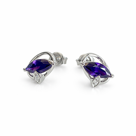 Rhodinert sølv ørepynt med lilla marquise zircon og blanke cubic zirconia