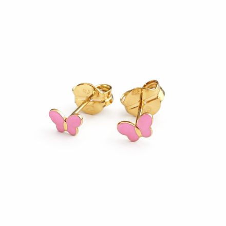 Forgylt sølv øredobber rosa sommerfugl