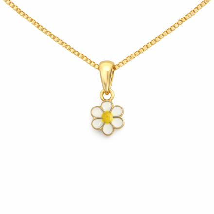 Forgylt sølv halssmykke hvit blomst 7mm 34+2cm