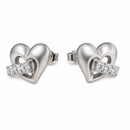 Rhodinert sølv ørepynt hjerte med rad av cubic zirconia 11mm