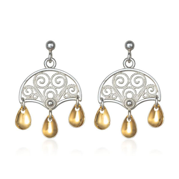 Espeland Bergen øreheng liten hvitt & forgylt sølv