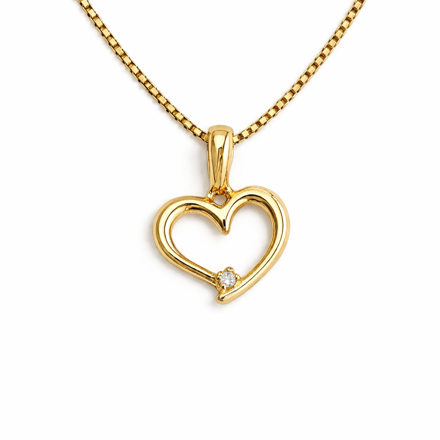 Gull halssmykke hjerte med zirconer