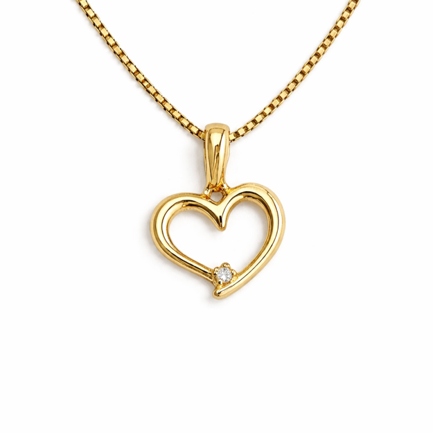 Gull halssmykke hjerte med zirconer