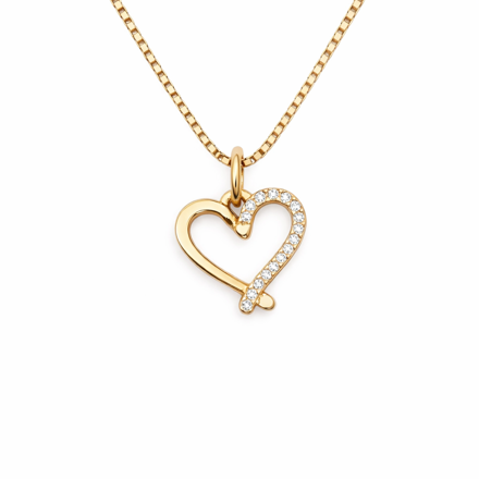 Gull halssmykke hjerte med zirconer