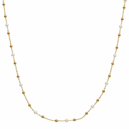 Gull 585 halssmykke med kuler & perler 44.5+3cm