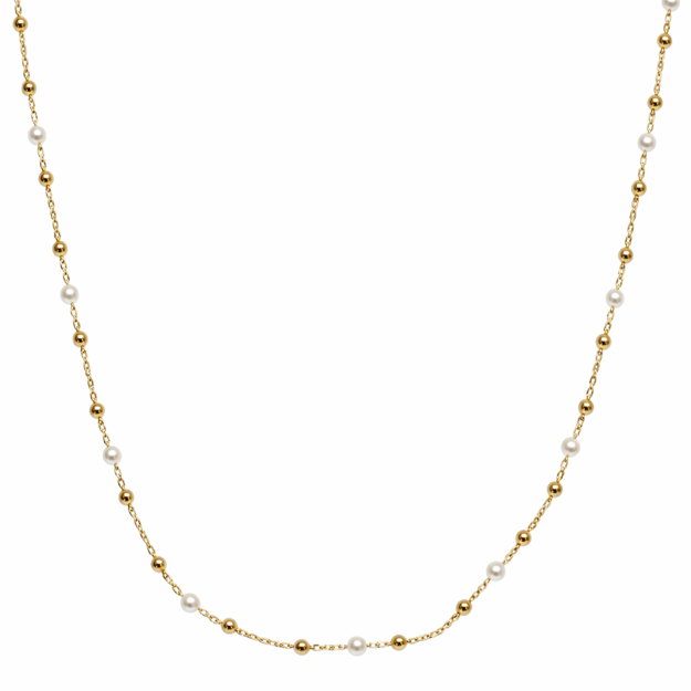 Gull 585 halssmykke med kuler & perler 44.5+3cm