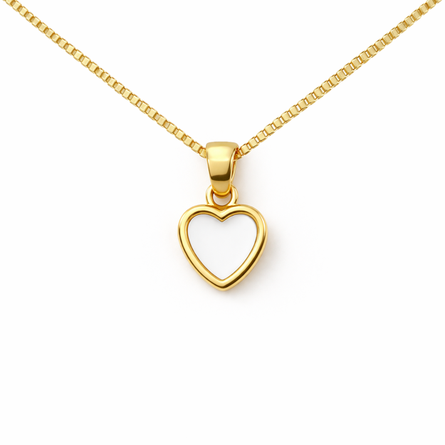 Lille Venn 375 gull anheng hjerte hvit med perlemor