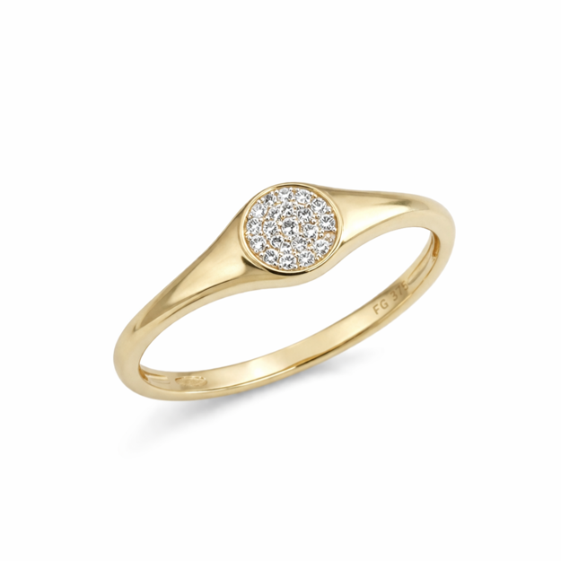 Caia Gold 375 ring signet Cubic Zirconia