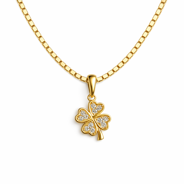 Caia Gold 375 anheng kløver med Cubic Zirconia 10x8mm