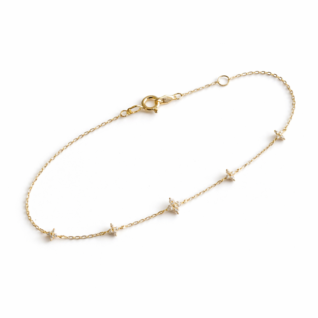 Caia Gold 375 armbånd blomster av Cubic Zirconia 16+2cm