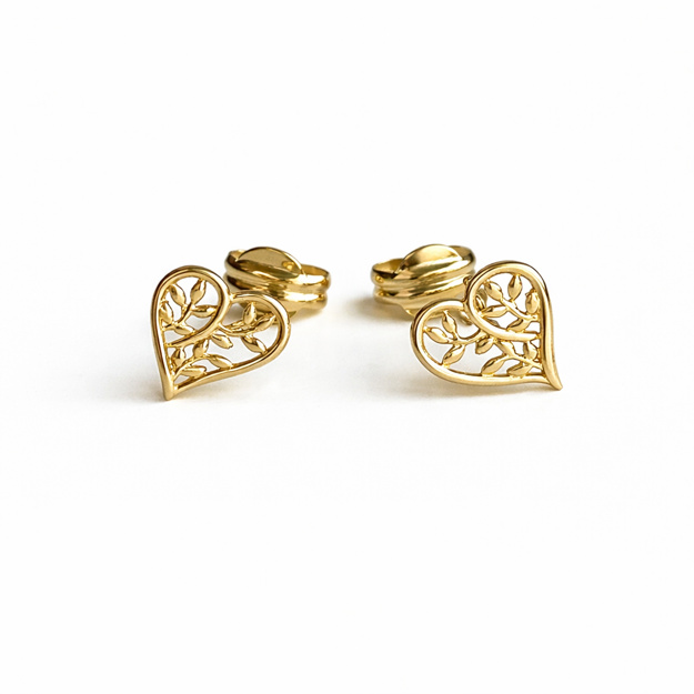 Caia Gold 375 øredobber åpent hjerte med Livets tre 7mm