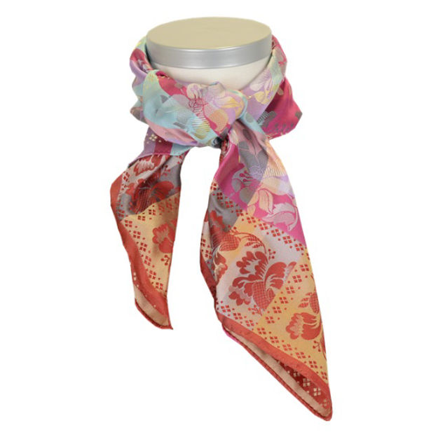 Gabriella silkeskjerf rødt, gult & rosa