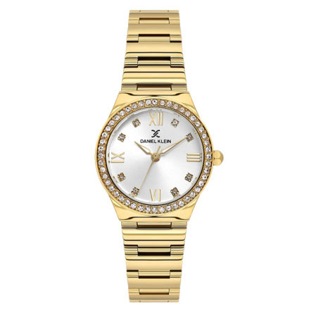 Daniel Klein Premium dameur i forgylt stål med sølvfarget skive, lenke, 3 ATM 28mm