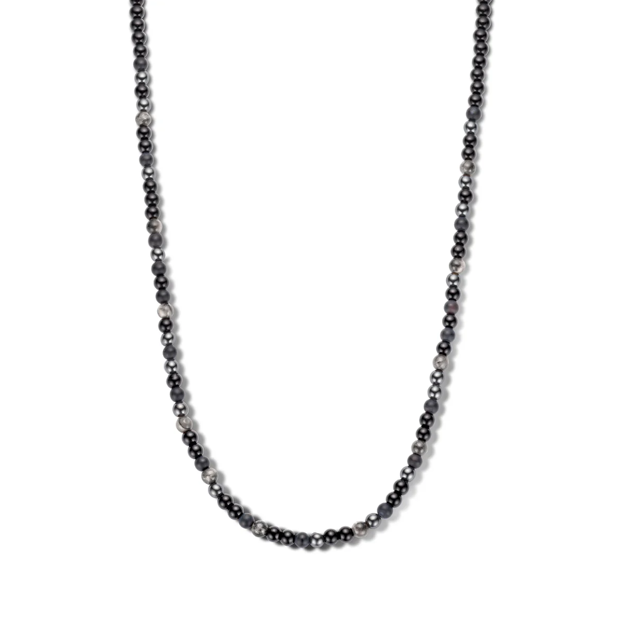 Frank 1967 stål halskjede 7mm svarte perler 65cm